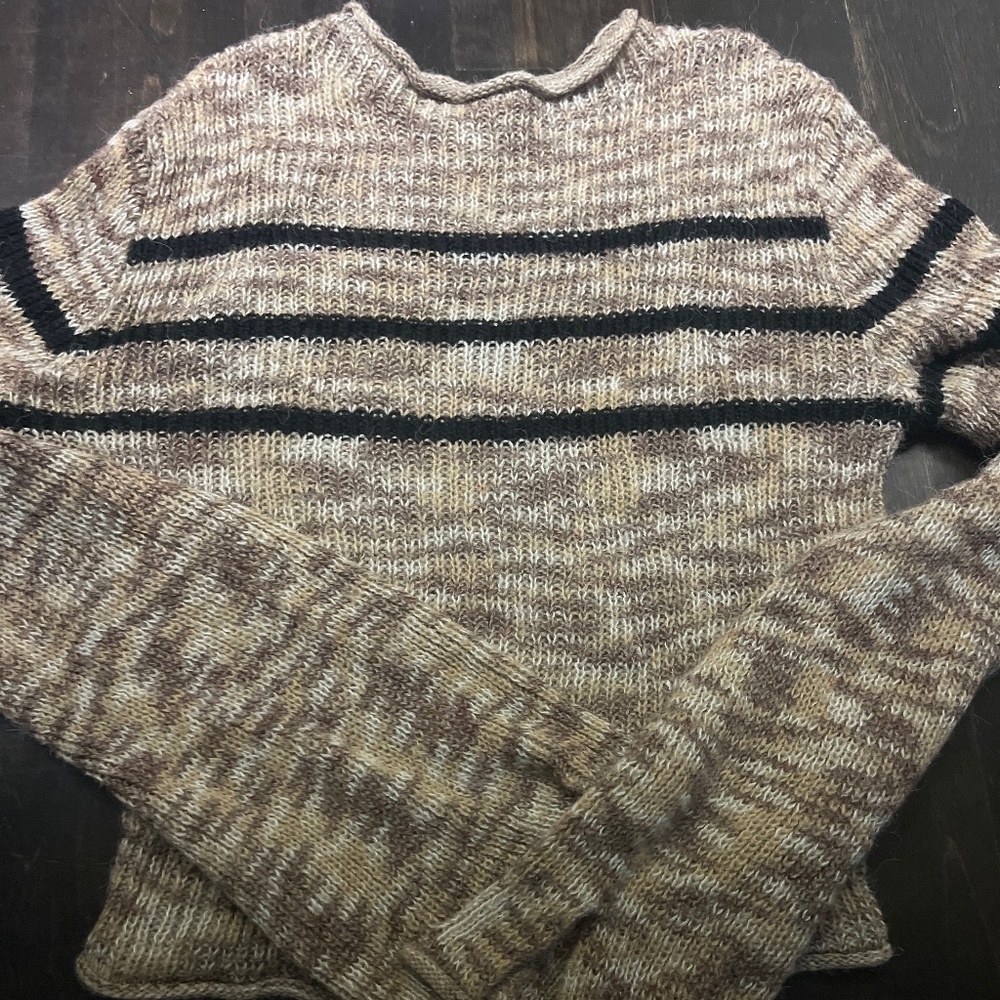 Beige Bell Sleeve Striped Sweater
